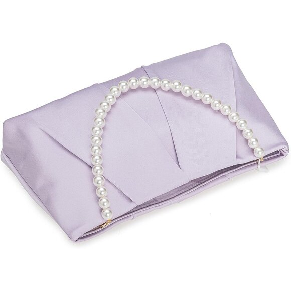 ⚡ Women's Light Purple Formal Pleated Satin Fabric Zipper Closure Clutch Bag - Picture 4 of 6